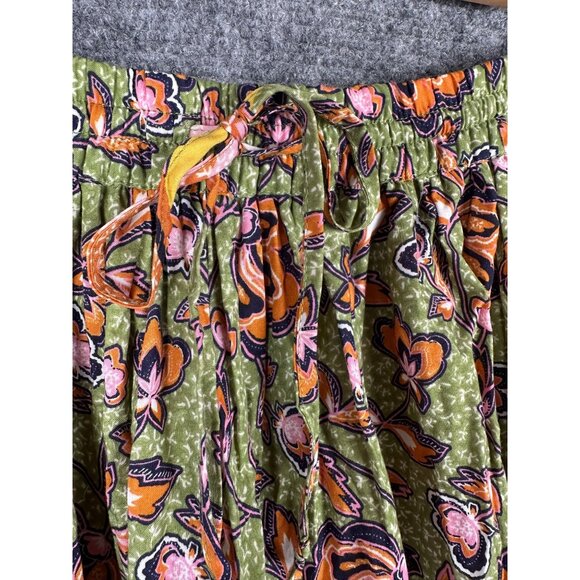DR2 Daniel Rainn Floral Maxi Skirt Large Green Yellow Boho Cottage Elastic Waist - Picture 4 of 8
